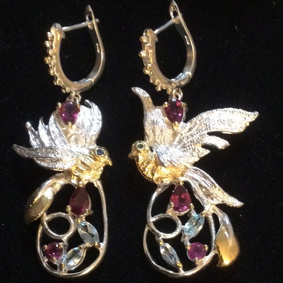 Atlanta Gem & Mineral Show Jewelry - Intricate Detailed Genuine Garnet & Topaz Earring